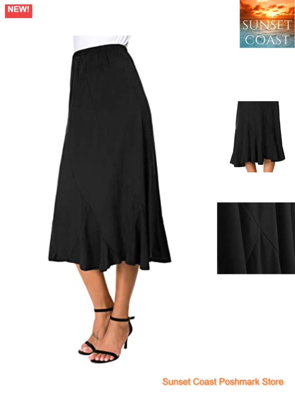 Suede A-Line Midi Skirt Elastic Waist Ruffle Hem